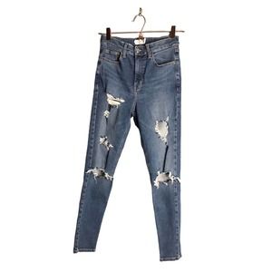 Topshop | Jamie High waisted distressed skinny jeans raw hem edge